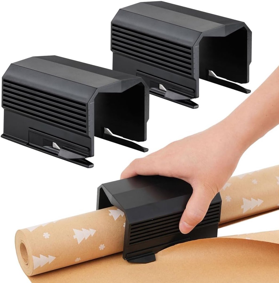Wrapping Paper Cutter - Christmas Paper Roll Cutters - Paper Cutter Slider - Christmas Gift Wrapping Paper Cutting Supplies - for making birthday gifts (2 pieces black) - Image 1