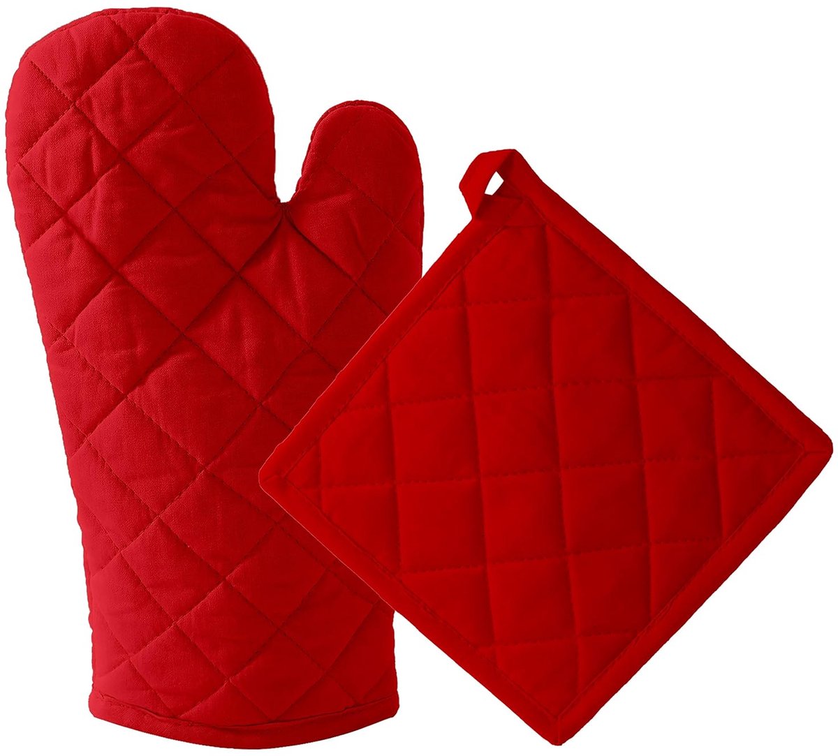 Oven Mitt Set – 1 glove + 1 potholder, red - Image 1