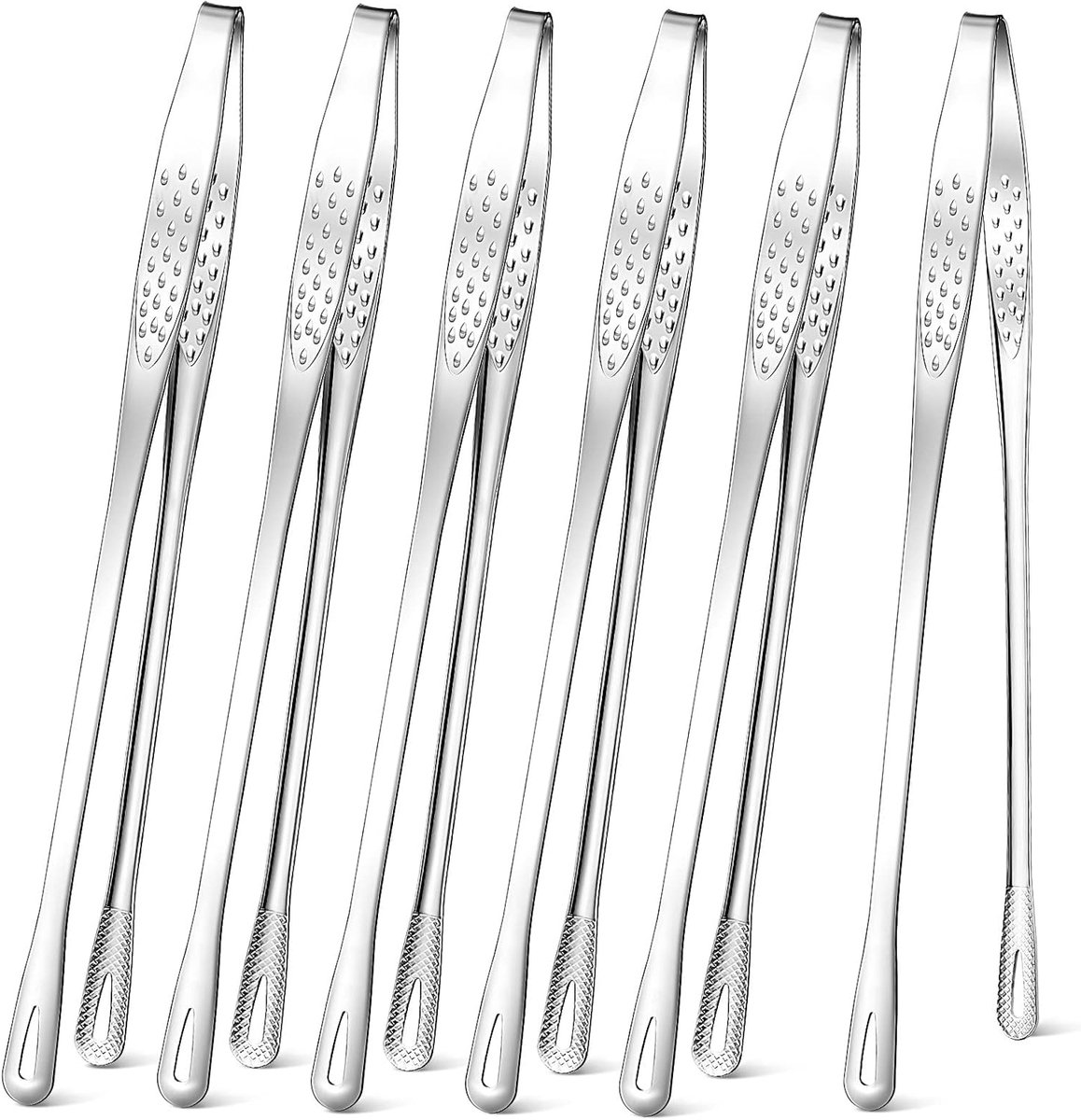 6 Stainless Steel Barbecue Tongs - 28 cm Korean & Japanese Model - Suitable for Grill, Steak, and Salad - Portable Kitchen and Outdoor Tongs Set - Image 1