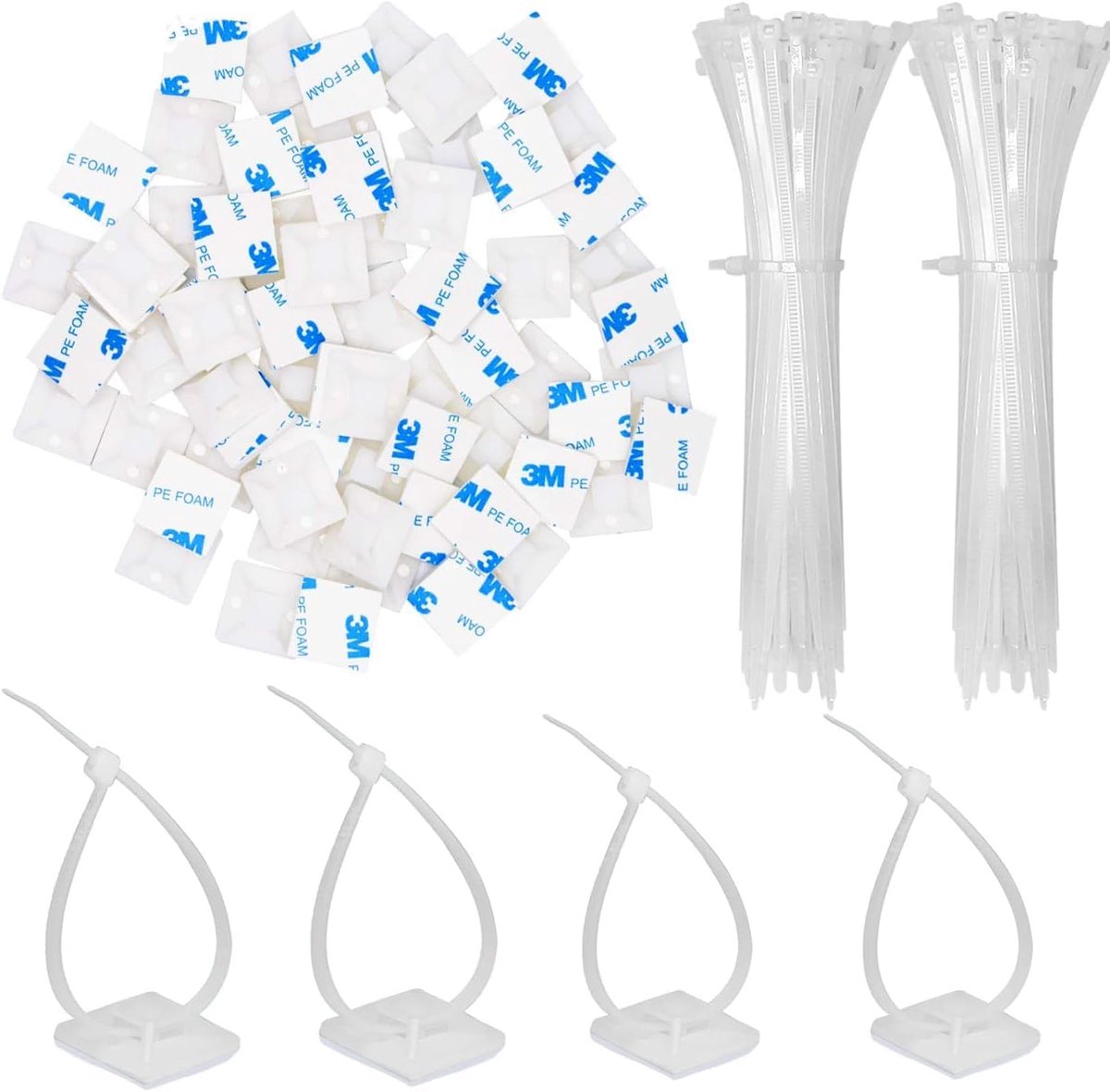 100 pieces 25 mm × 25 mm self-adhesive cable tie base holders (white) - Image 1