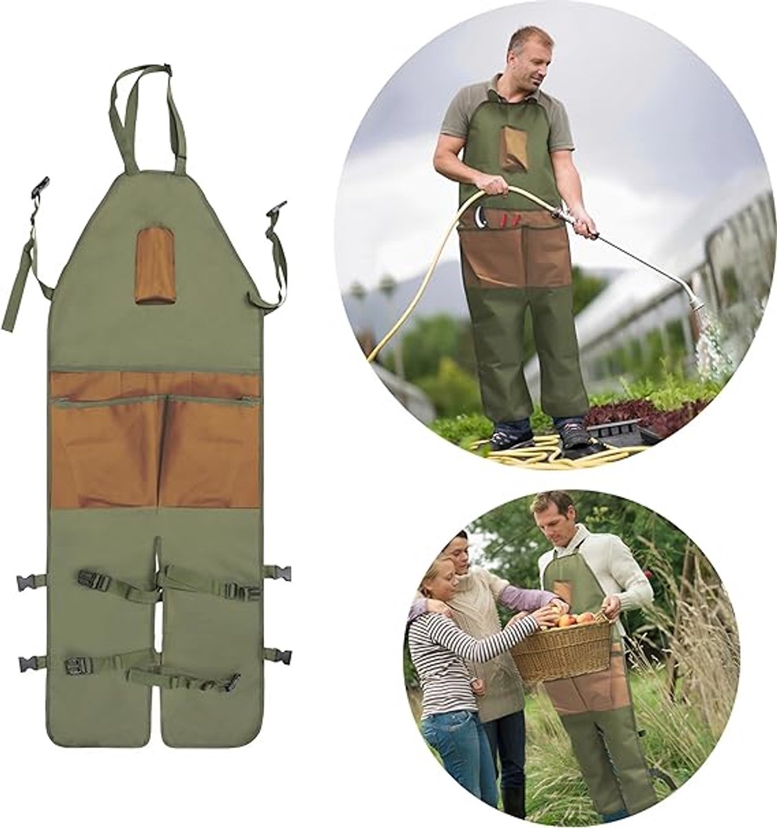 Garden Apron - Men's Apron - Picking Apron with Pockets - Waterproof - Adjustable, reinforced knees - Suitable for mowing lawns and grass. - Image 1