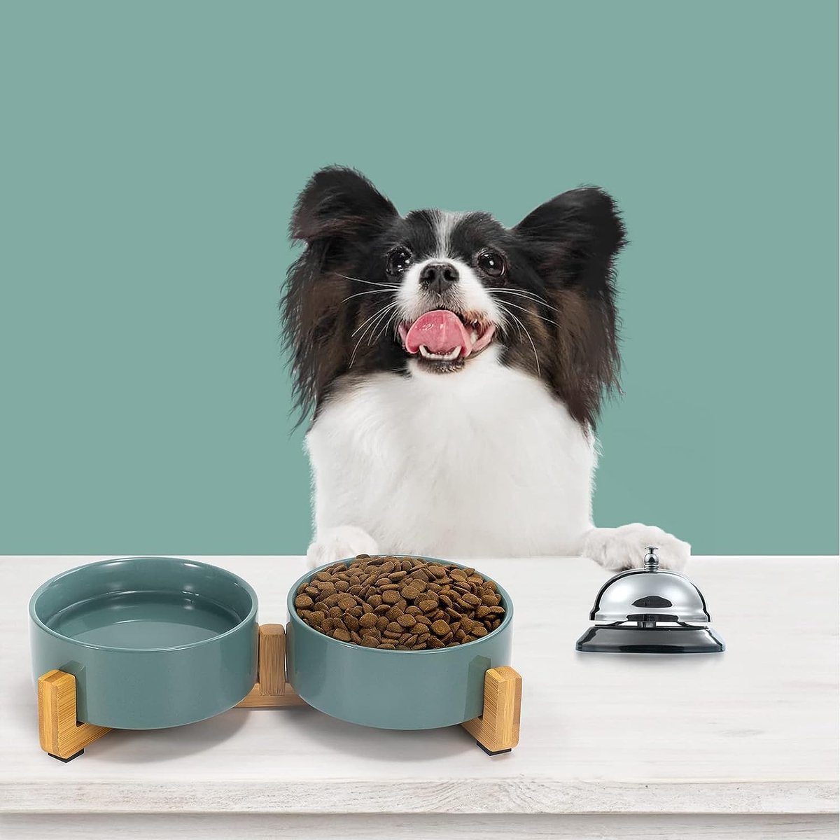 Cat Litter Box - Dog Bowl - Ceramic Food Bowl Set for Cat and Dog - With Wooden Base, Modern and Cute Design, Weighted and Non-Slip - Suitable for food and water - Suitable for cats, small dogs, and puppies (Capacity: 390 ml / Diameter: 13 cm) - Image 4