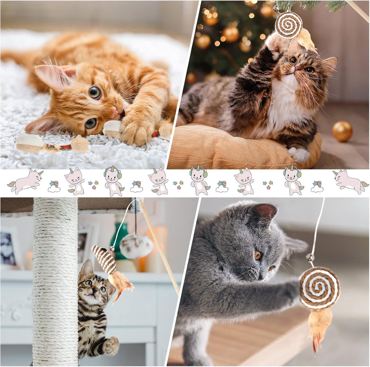 2 interactive cat tease sticks - cat stick toy set - cute paper balls and paper circles - attract your cat's attention - Image 4