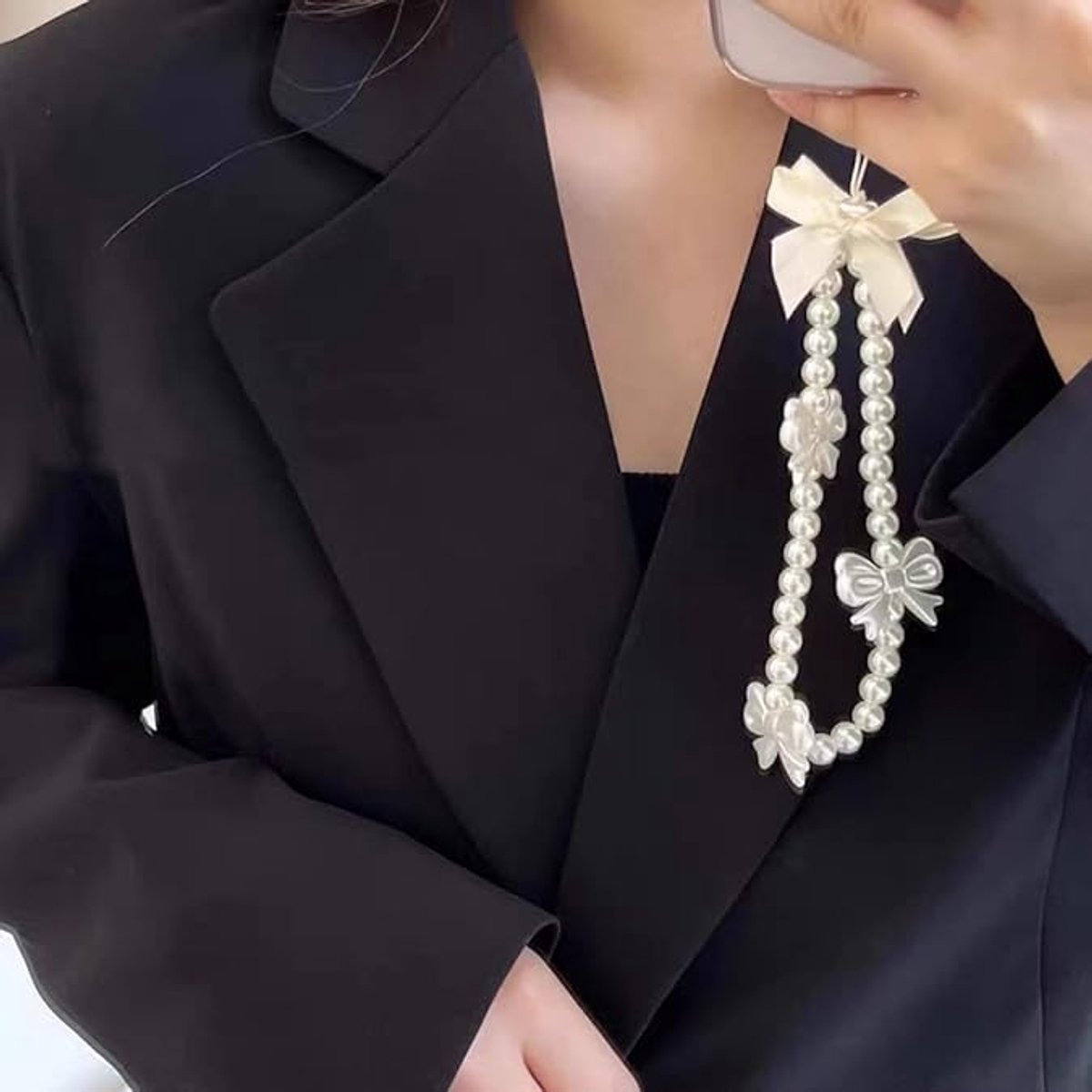 Phone pendant - cute phone chain - aesthetic heart-shaped pearl cord ornament - Image 2