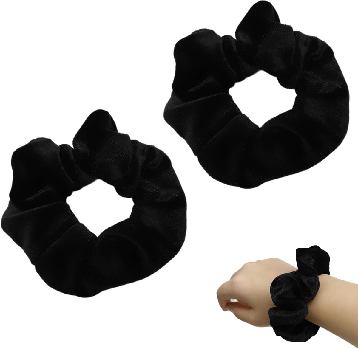 2-pack hair ties - Soft knitted hair ties for women - Hair ties for girls - Elastic headbands - Hair ties for ponytails - Hair accessories - Women & girls (black) - Image 1