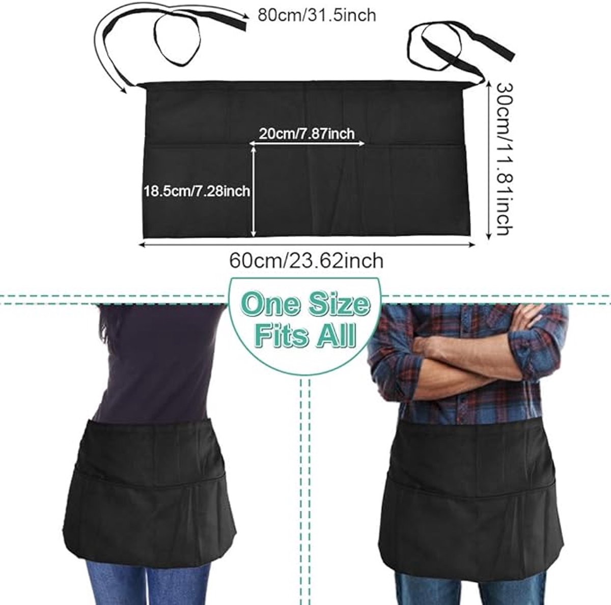 Bistro Aprons 3-piece – Black, semi-short, for waiter/waitress - Image 3