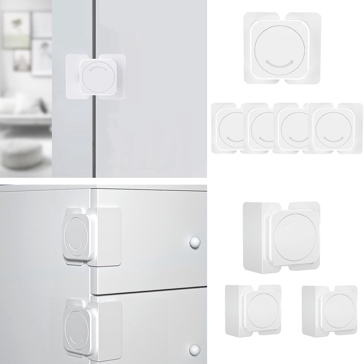 Child-safe cabinet locks - Child-safe locks for drawers and refrigerators - 3 easy-to-install units - 4 flush locks and 2 angled locks - Image 1