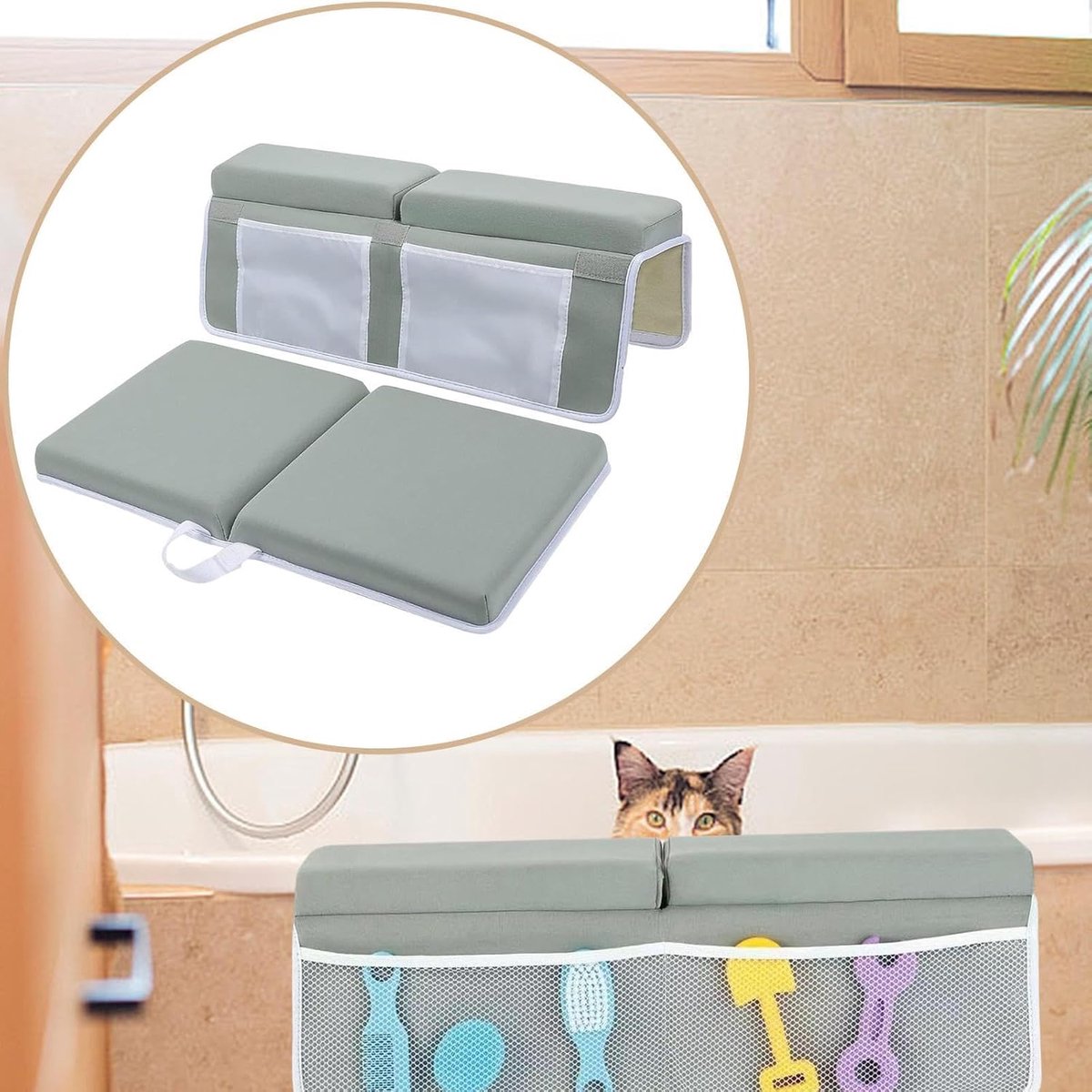 Bath Knee Cushion & Elbow Cushion Set – Thick, quick-drying, with organizer - Image 1