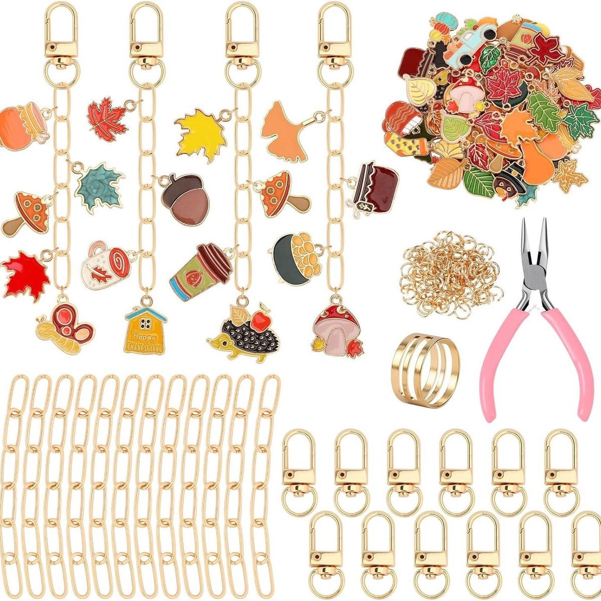 Autumn keychain making set - 60 autumn charms & 12 clips - plus accessories - Image 1