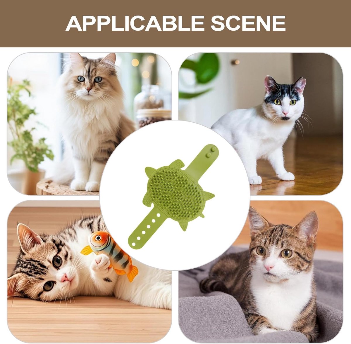 Self-Grooming Brush for Cats - Self-Massaging Scratching Post - Silicone Massager - Adjustable Scratching Post for Cats - Relieves Facial Itching - 203 Teeth Shedding Brush & Trimmer - Removable Storage Tray - Professional Hair Removal - Image 4