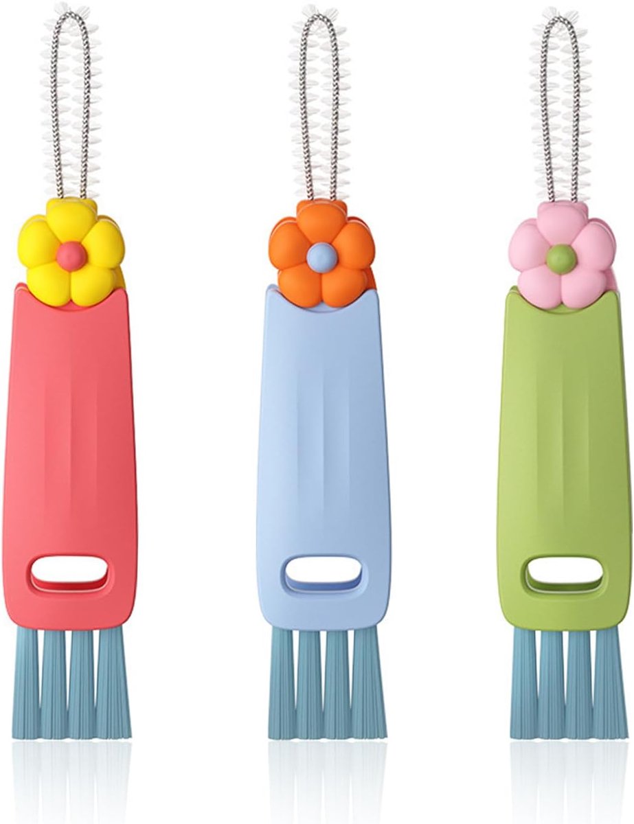 3-in-1 crevice brush for bottle caps - Multifunctional crevice brush for water bottle caps - Portable bottle cleaning brush - Household kitchen cleaning tool - Image 1