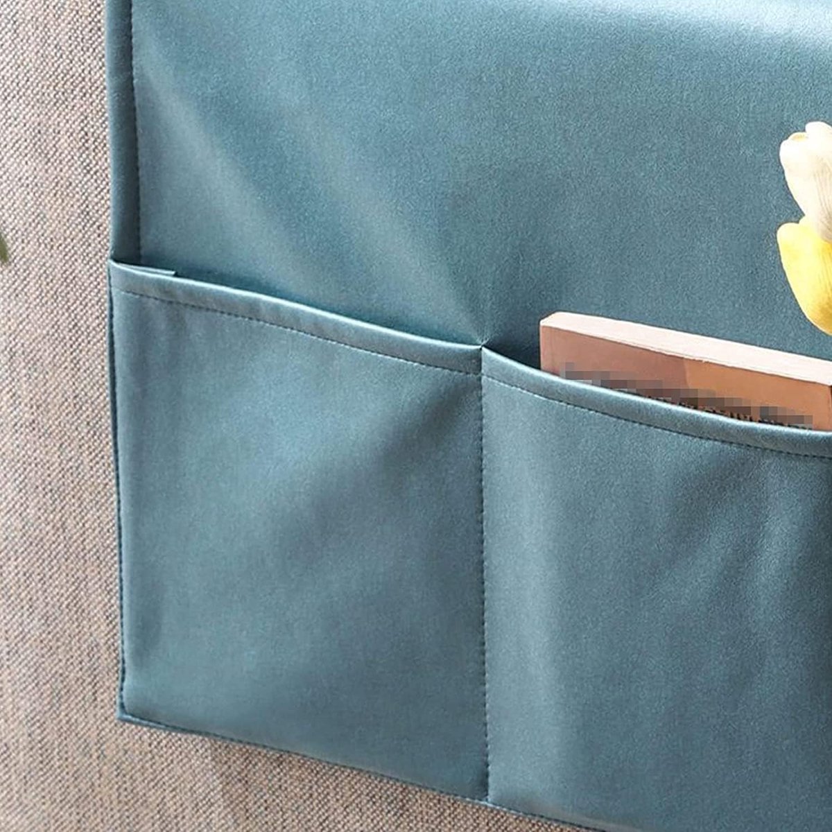 Sofa Armrest Storage - 5 Compartments - Reinforced Tech Fabric - Remote Control Holder - White (70*110CM) - Image 2