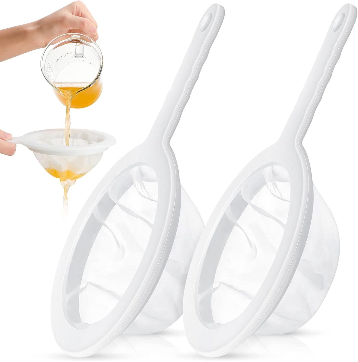 2 pieces 24 cm ultra-fine sieve - nylon juice strainer - yogurt strainer - plastic colander with handle - mini brine shrimp separator net for the kitchen (80/300 mesh) - Image 1