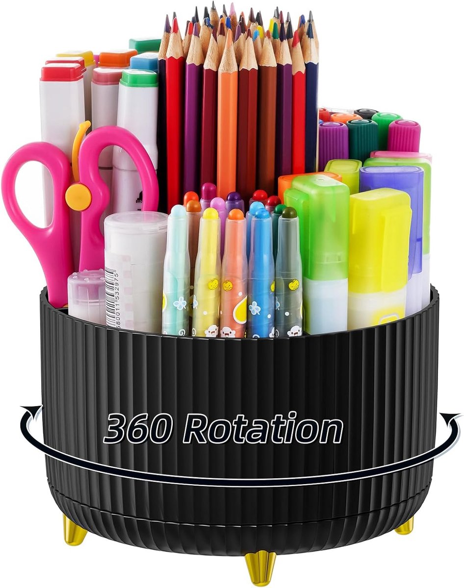 Desk storage box - 360-degree rotating office storage box - Pen holder - 5 pen sorting compartments - Space-saving desk storage box - Black - 15*12.5 cm - Image 1
