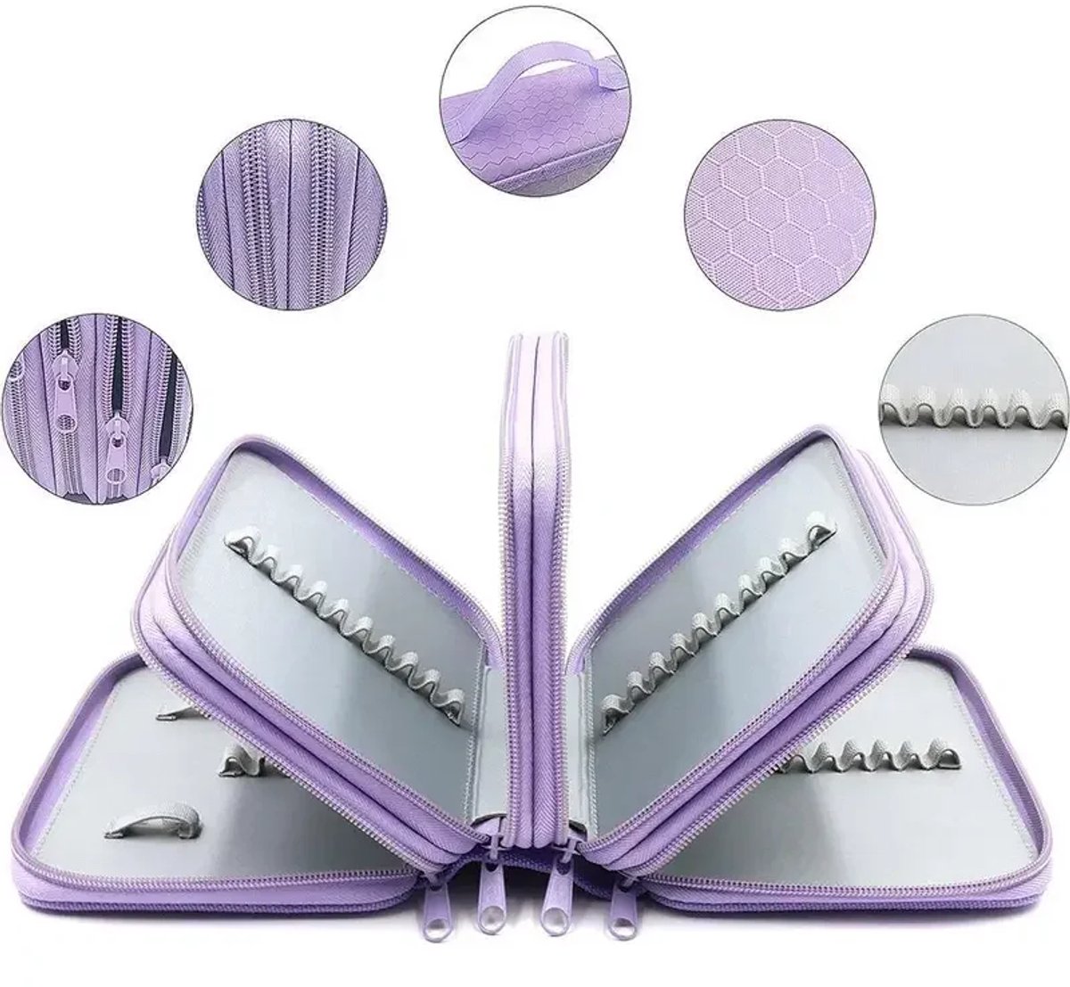 Pencil Case - Multifunctional pencil case with lid - 72 compartments, 4 layers, large capacity - Portable - Suitable for art and study - Durable pencil case with zipper - Purple - Image 3