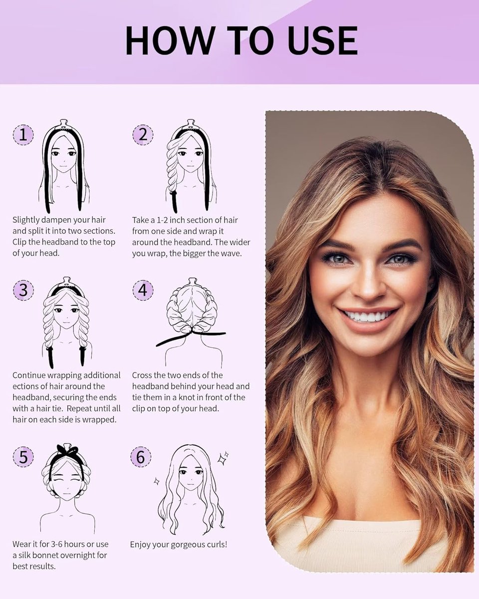 Heat-free hair curlers - Curling rollers - curling set - Blow-dry effect without heat overnight - Soft cap and sleepy bow design - Comfortable curls while you sleep for long hair - vegetable - Image 3
