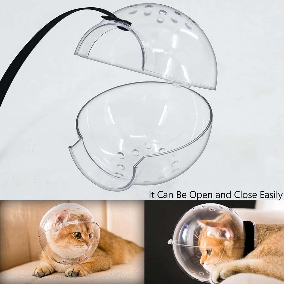 Cat muzzle - With breathable hood - Adjustable astronaut helmet for kittens - Prevents your pet from gnawing at and licking its fur - Spherical face mask - Suitable for aggressive cats (L) - Image 3