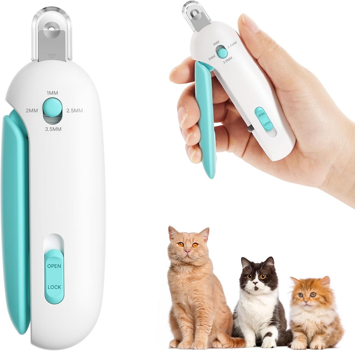 Electric Nail File - Dog Nail Clipper - Cat Nail Clipper - Dog Nail File - With Adjustable Trimming Hole in 3 Sizes and Hidden Nail File - Safe Toenail Clipper For Kittens and Indoor Cats - Anti-Splash Nail Clipper For Grooming (Blue) - Image 1