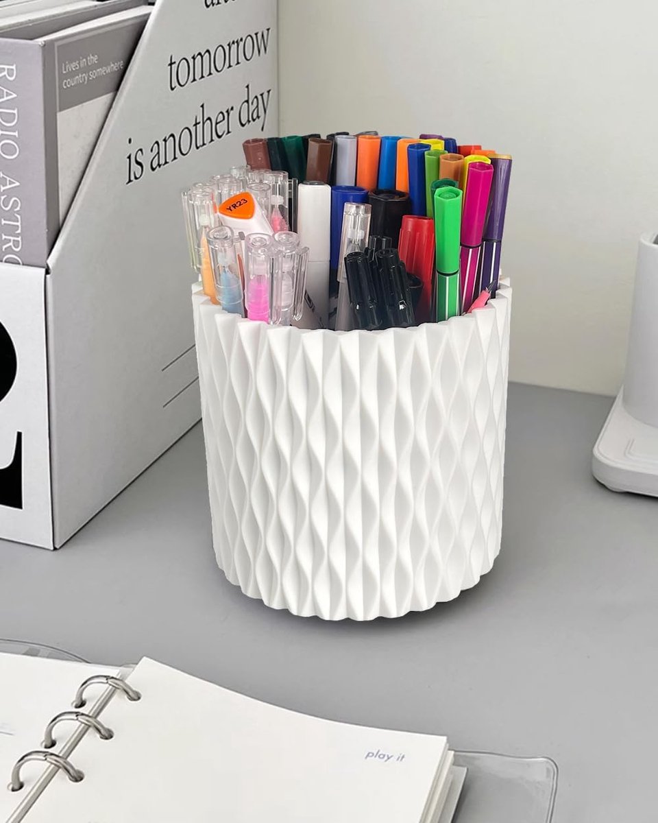 Pen Holder - Multifunctional - Makeup Brush Holder 5 Compartments - Aesthetic Design for Home Office Students - White - Image 3