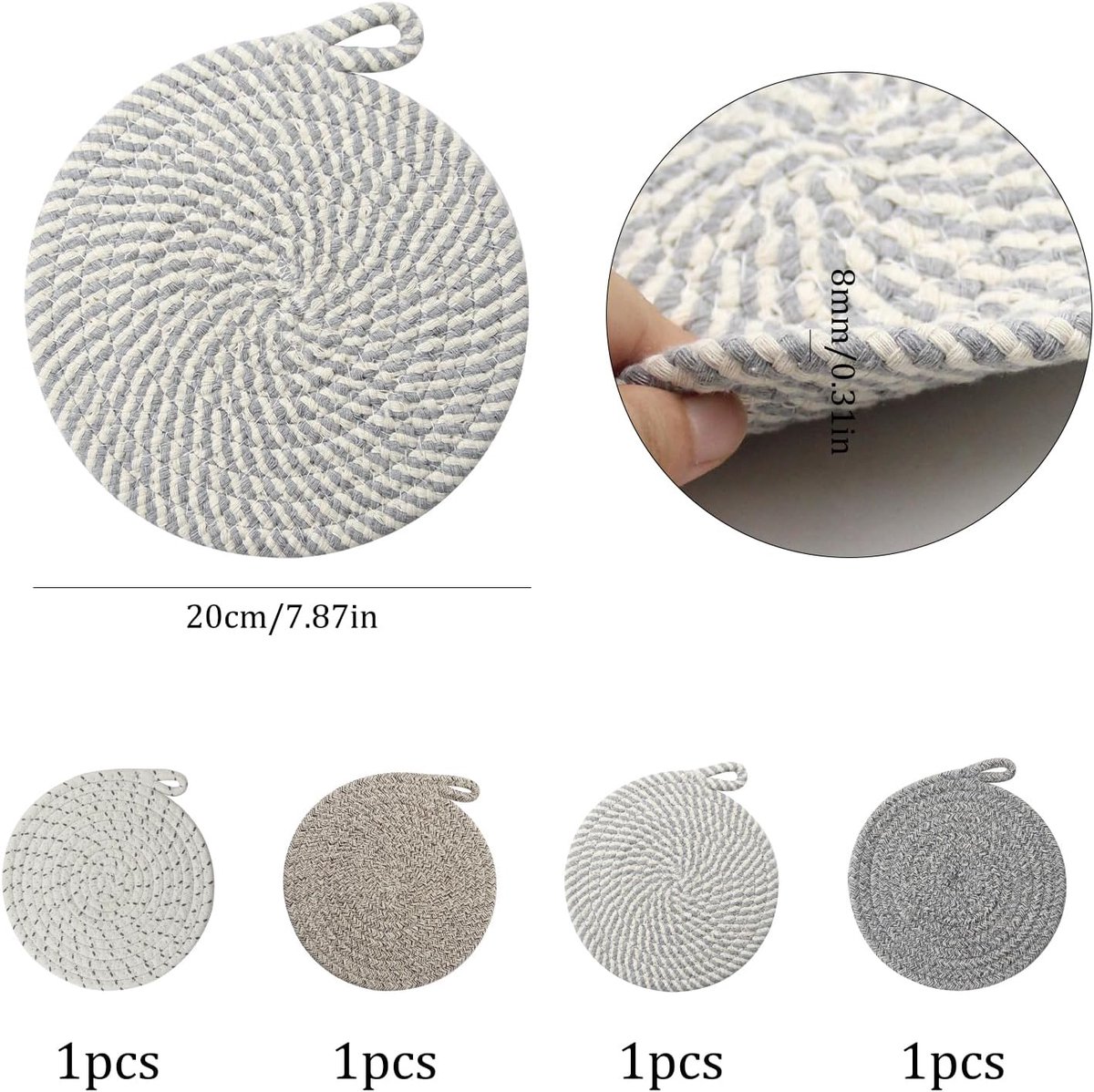 Set of 4 heat-resistant insulation mats - heat-resistant cotton mat - round placemat (20 cm) - suitable for kitchen bowls, pots, pans, and plates (4 colors) - Image 2