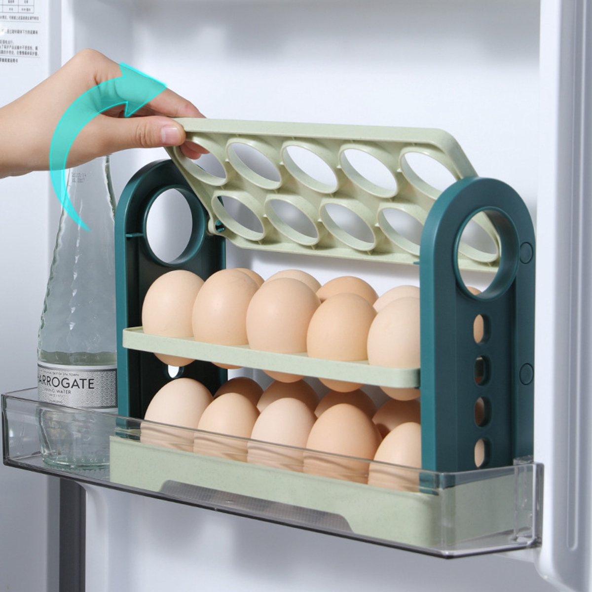 Egg Basket 30 Compartments 3 Layers - Dark Blue Flip-Down - With Handle for Refrigerator - Image 2