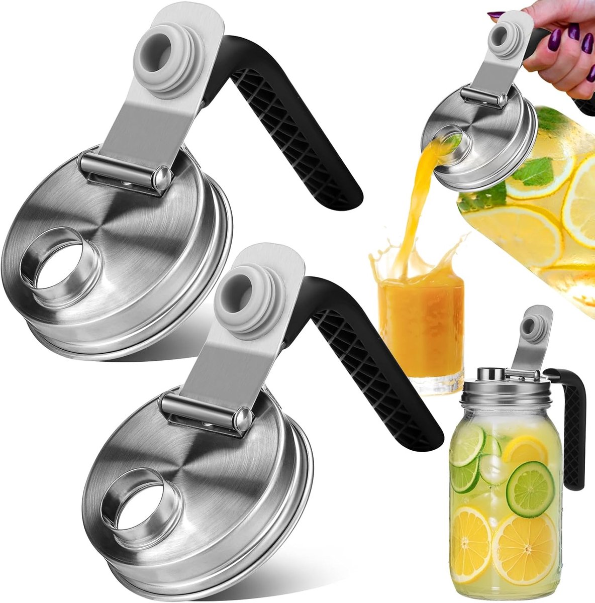 Mason Jar Lids - Stainless Steel Pouring Spout with Leak-Proof Seal - For Mason Jars, tear-resistant, leak-proof, airtight lid, for drinks, salad, dressing, and food storage - Image 1