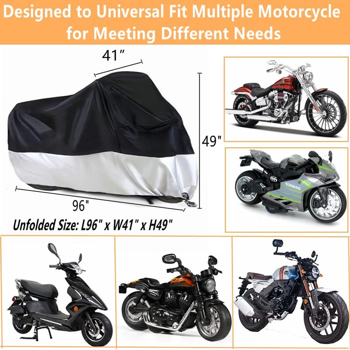 Motorcycle cover, Waterproof car cover with lock holes and storage bag, suitable for motorcycles up to 245 cm - Image 2