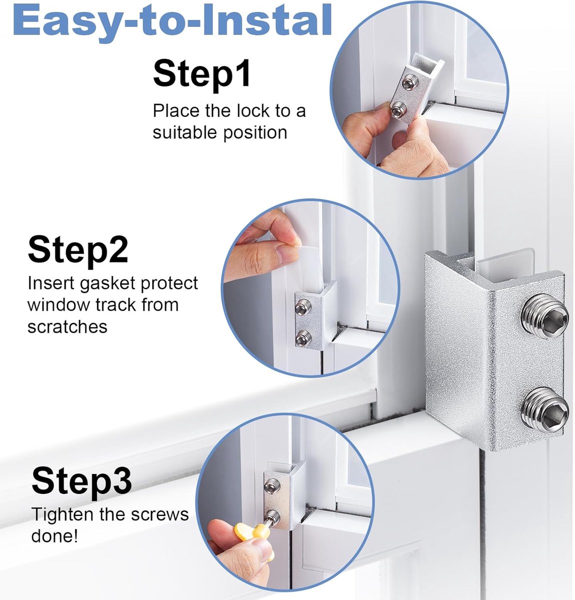 Sliding window locks - Horizontal & up/down - 4 sets silver - Image 3