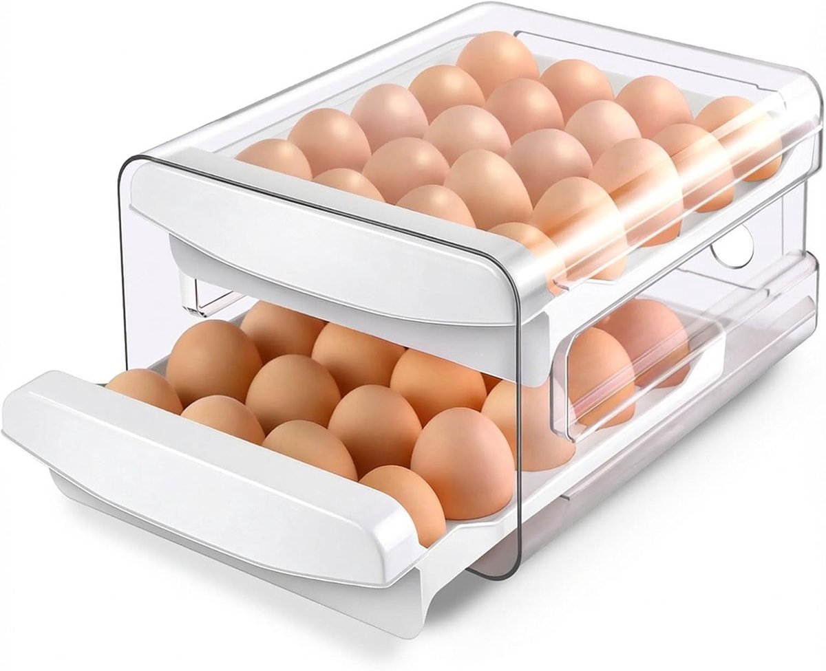 Egg carton - Egg storage box - Kitchen storage box - Double-layered, stackable - Suitable for 40 eggs - Transparent plastic egg holder - 28*22*12 cm - White - Image 1