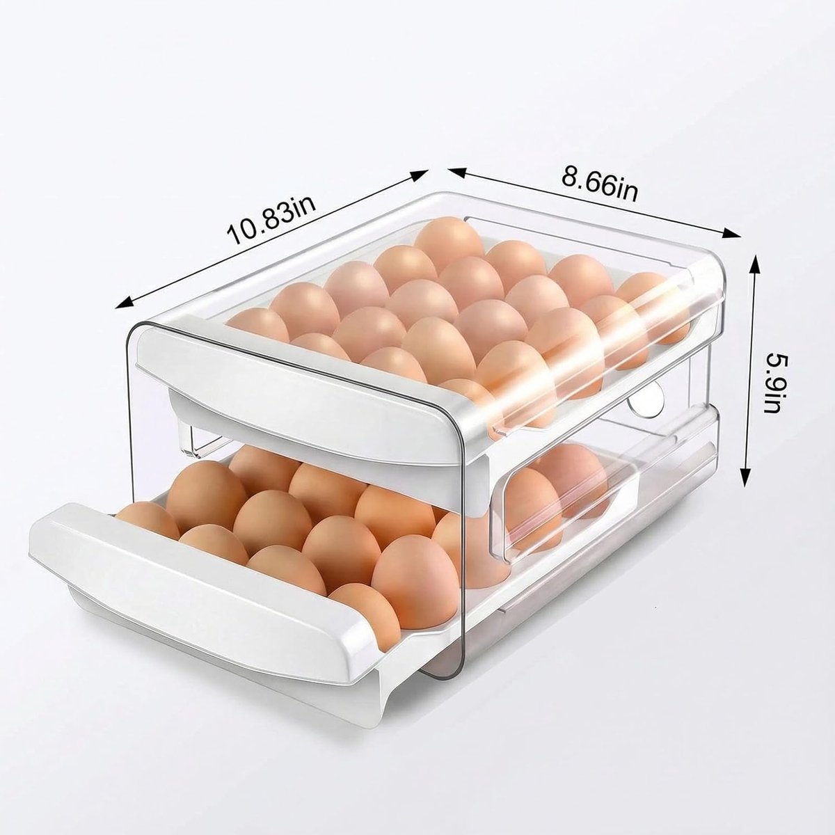 Egg carton - Egg storage box - Kitchen storage box - Double-layered, stackable - Suitable for 40 eggs - Transparent plastic egg holder - 28*22*12 cm - White - Image 2