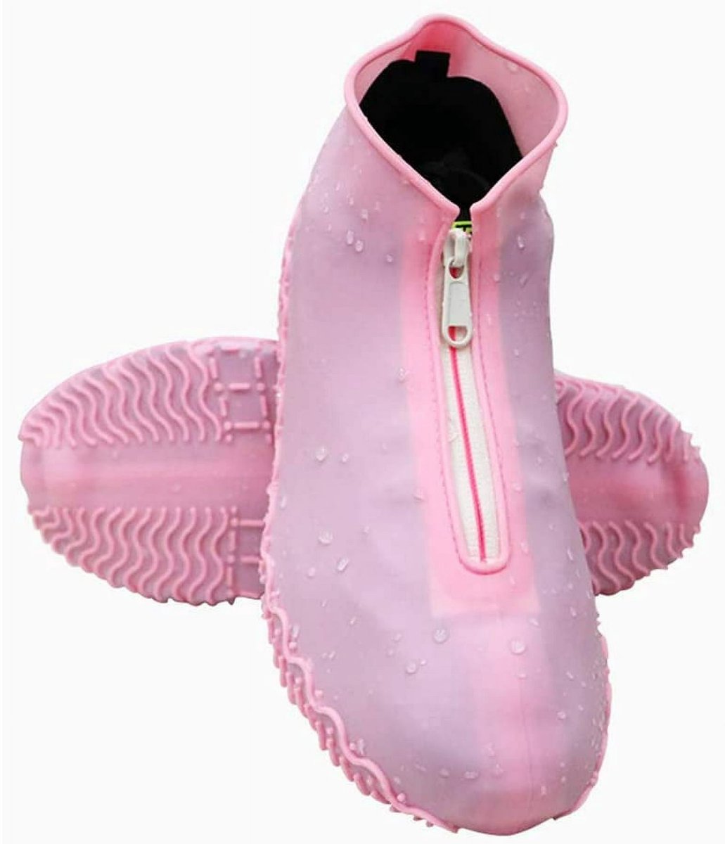 Waterproof shoe covers - reusable, foldable, non-slip rain shoe covers - with zipper - unisex - pink, size L - Image 1