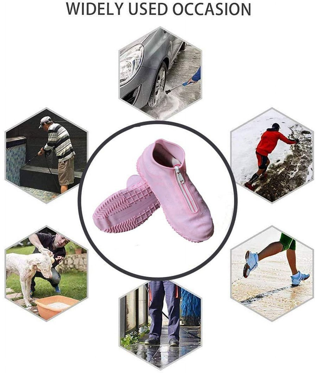 Waterproof shoe covers - reusable, foldable, non-slip rain shoe covers - with zipper - unisex - pink, size L - Image 3