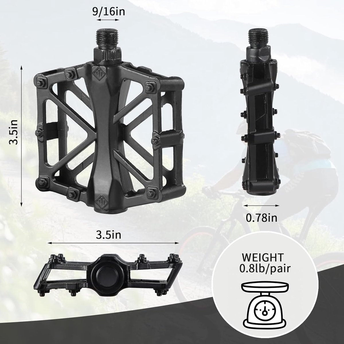 Foot pedals - 9/16 inch mountain bike foot pedals - with waterproof, sealed bearings - 2-pack - Image 5