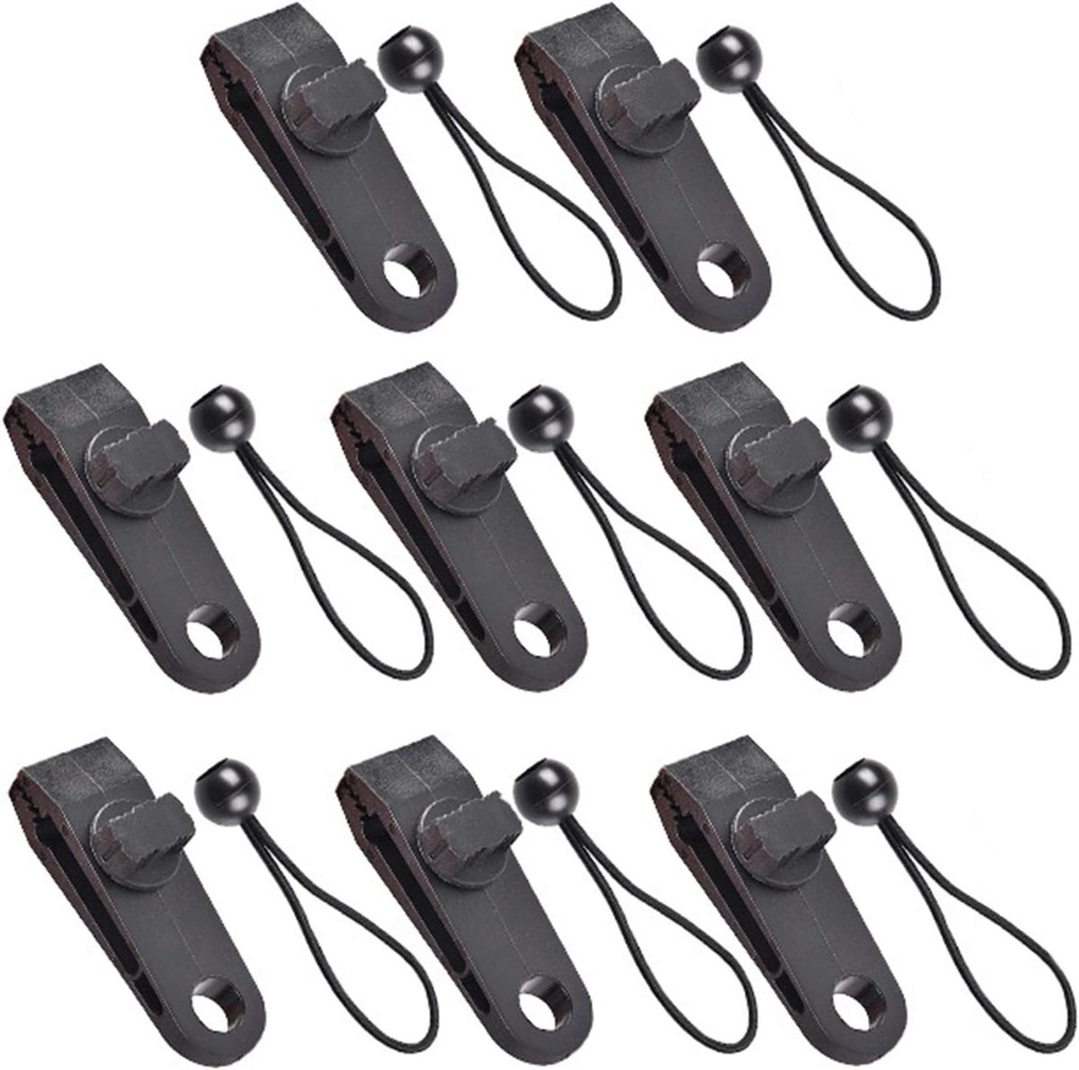 Tarp Clips & Bungee Cords 10-piece – Heavy Duty, for tents/banners (black) - Image 1