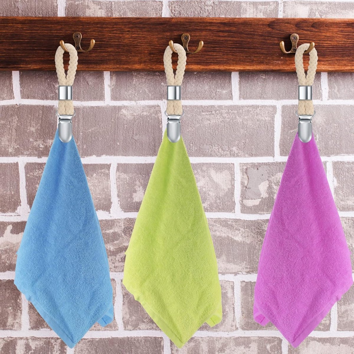 Towel clips - 4 towel clips - for hanging towels - towel clips with loops - towel clips - towel hooks - dishcloth and towel rack clips - Image 4