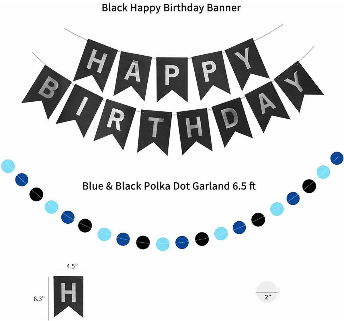 Blue-black birthday party decoration set - Banner & balloons - Image 2