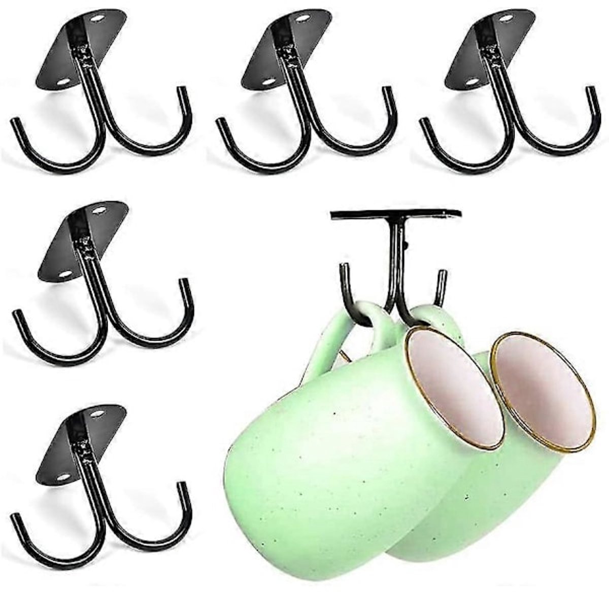 Mug holder with 6 hooks - Country style mug holder - Under-cabinet cup holder - With 12 hooks - For hanging mugs - coffee mugs, beer steins, and kitchen utensils - Image 1