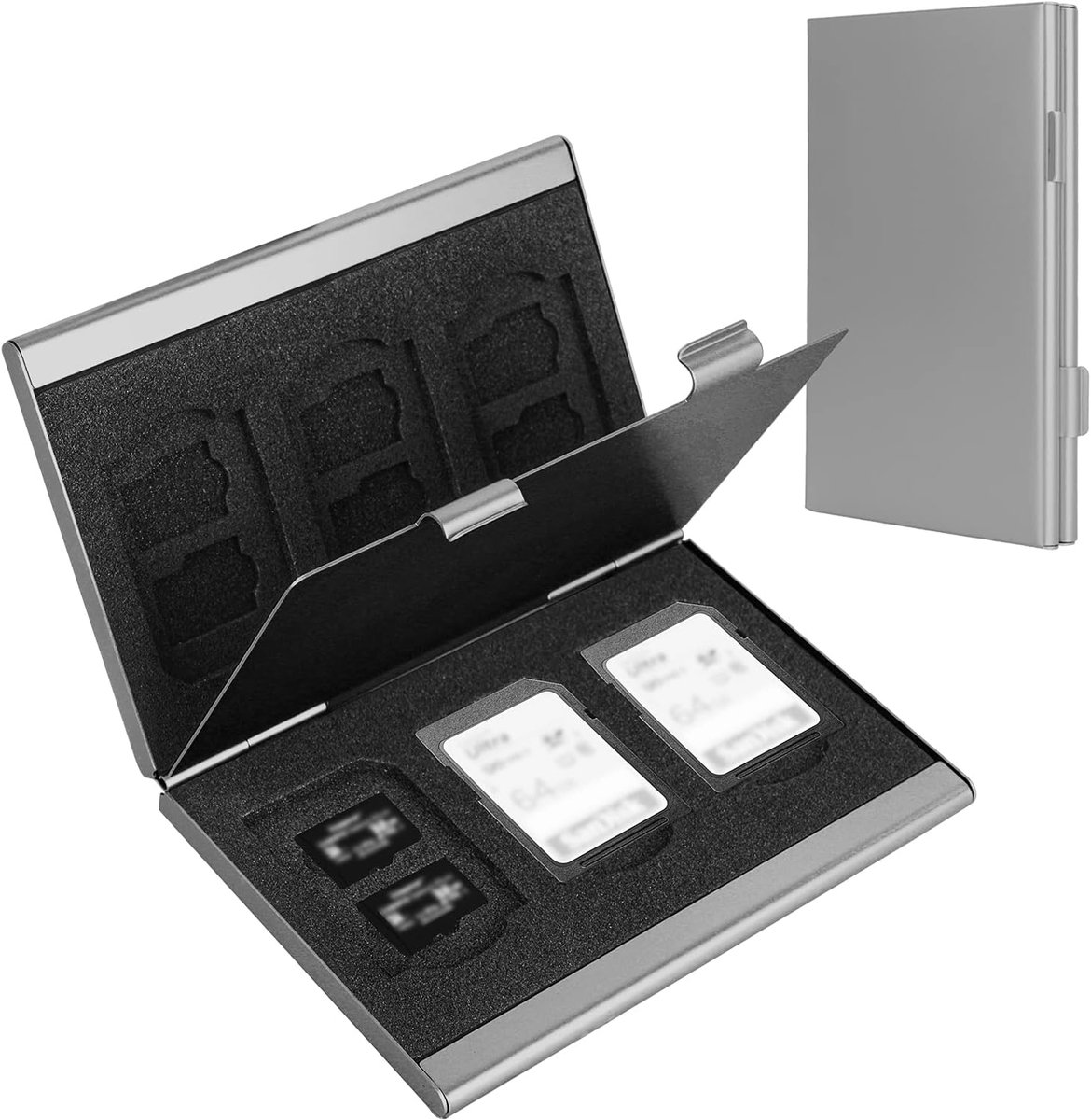 SD card holder - SD card holder - Memory card holder - Aluminum alloy hard shell - Dual layer capacity for 6 SD cards and 12 TF cards Silver color - Image 1