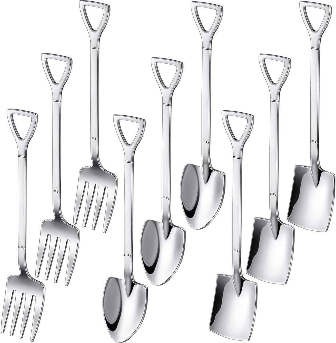 9-Piece Silver Dessert Cutlery Set - Stainless Steel - 3 Spatulas/3 Pointed Spoons/3 Spoons - Image 1