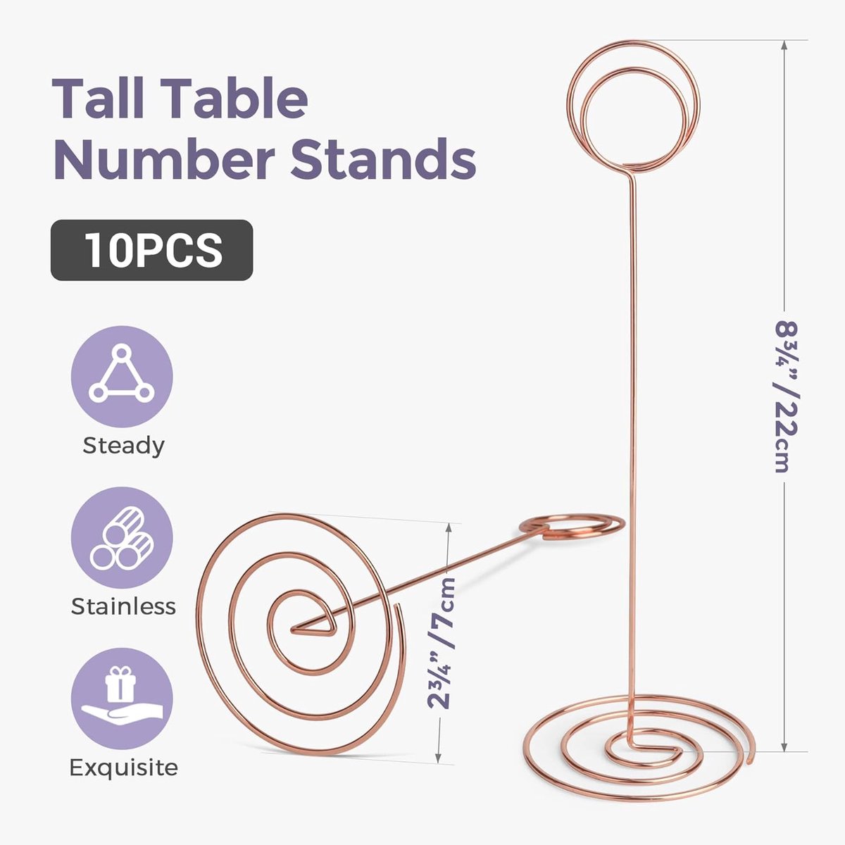 Table number holders 10-piece – 8.75 inch, rose gold, for parties/restaurants - Image 2