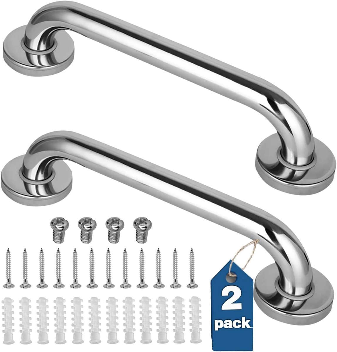 2 Pieces Bathroom Grab Bar 304 Stainless Steel - 30cm - 500lbs Load Capacity - For the Elderly - Image 1