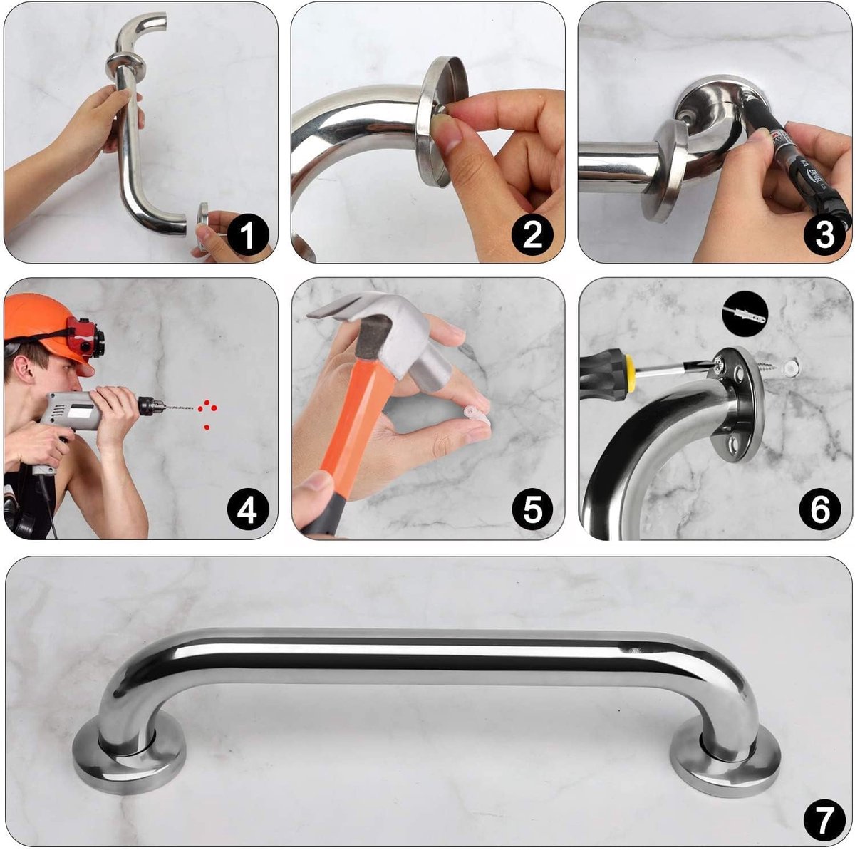 2 Pieces Bathroom Grab Bar 304 Stainless Steel - 30cm - 500lbs Load Capacity - For the Elderly - Image 2
