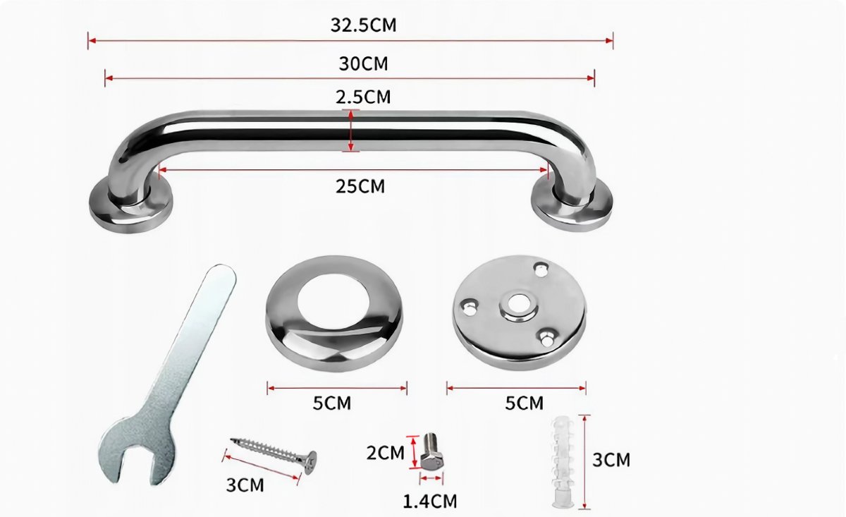2 Pieces Bathroom Grab Bar 304 Stainless Steel - 30cm - 500lbs Load Capacity - For the Elderly - Image 3
