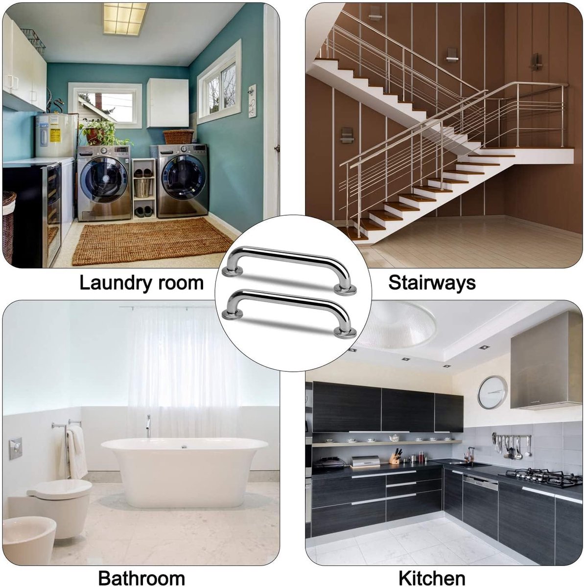 2 Pieces Bathroom Grab Bar 304 Stainless Steel - 30cm - 500lbs Load Capacity - For the Elderly - Image 4