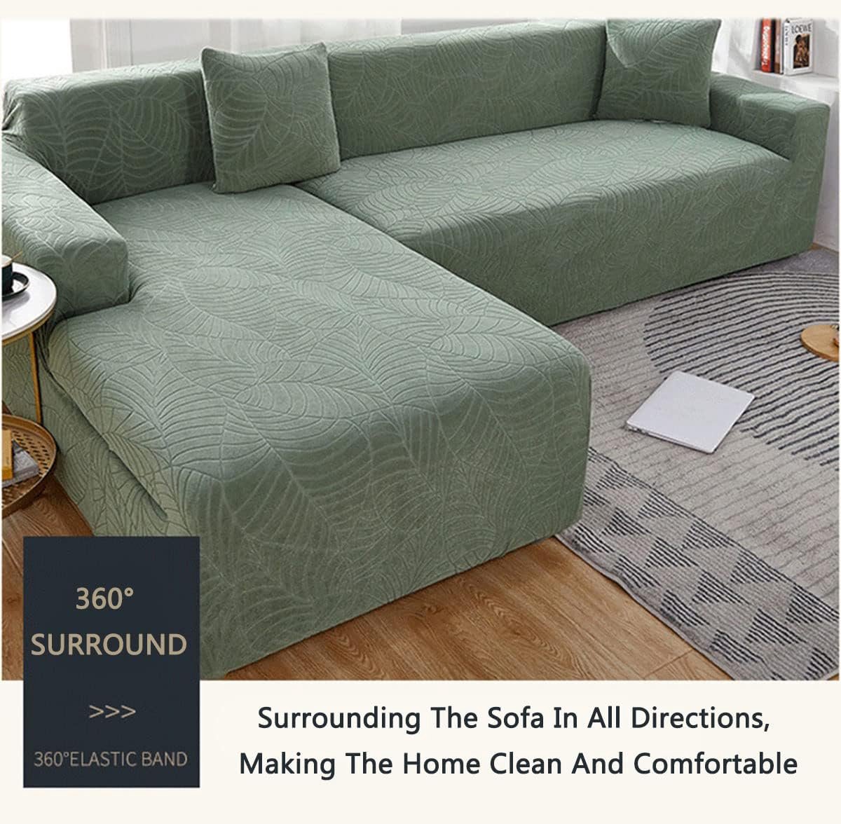 Waterproof sofa cover - Bright blue jacquard leaf pattern - For 2-seater sofa (145-180 cm) - Image 3