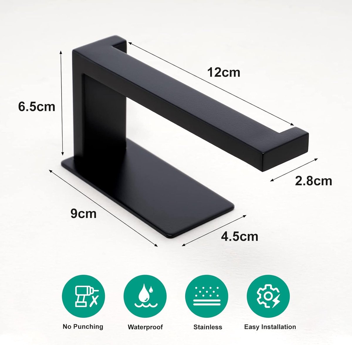 Toilet paper holder without Bohren - Selbstklebender Toilet paper roll holder, Toilet paper holder from Edelstahl - Toilet paper holder for kitchen and bath - Black - Image 2