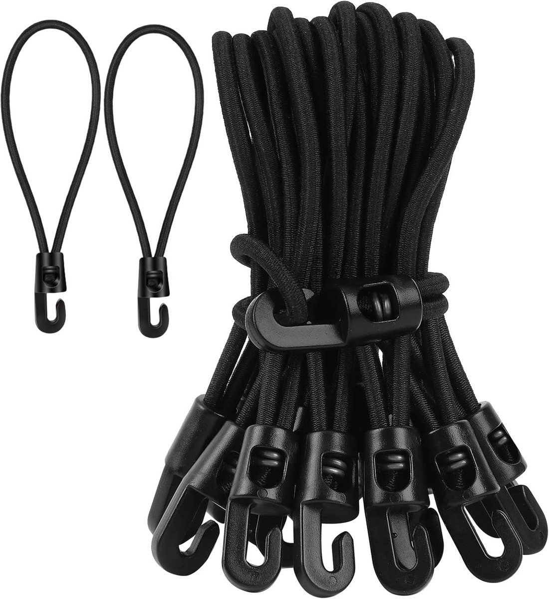 Elastic ropes with hooks - 20 pieces, 10 cm each - Multifunctional tarpaulin tensioner - Rubber tensioner - Suitable for tarpaulins, tents, camping - Image 1