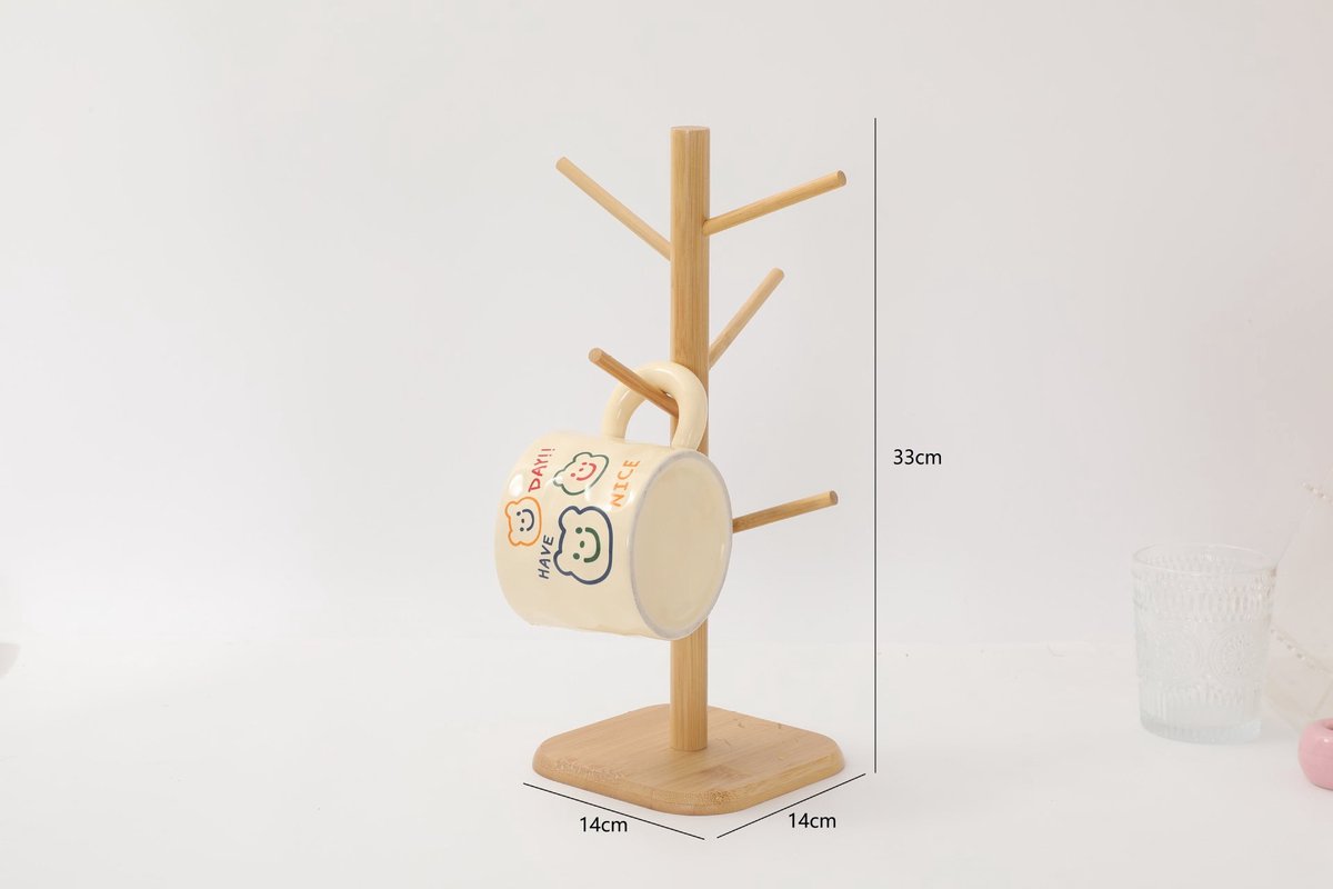 Bamboo Coffee Cup Tree - 6 Hooks - Space-saving - Stable - For Kitchen Table or Coffee Bar - Image 2