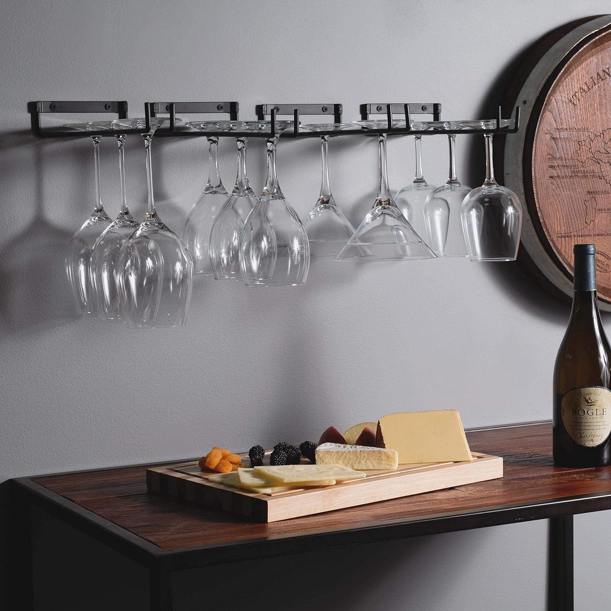 Pieces Wall Mount Goblet Holder - 30cm Black Wrought Iron - Heavy-Duty Wine Glass Holder - Image 2
