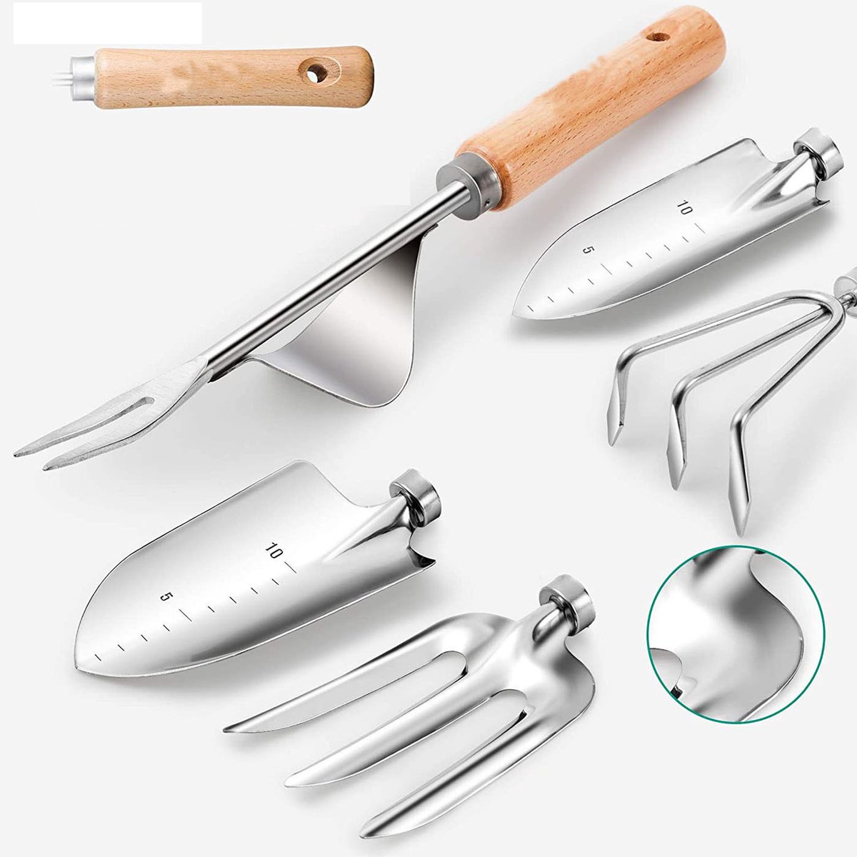 9-piece Garden Set – Stainless steel, wooden handles & watering can - Image 3